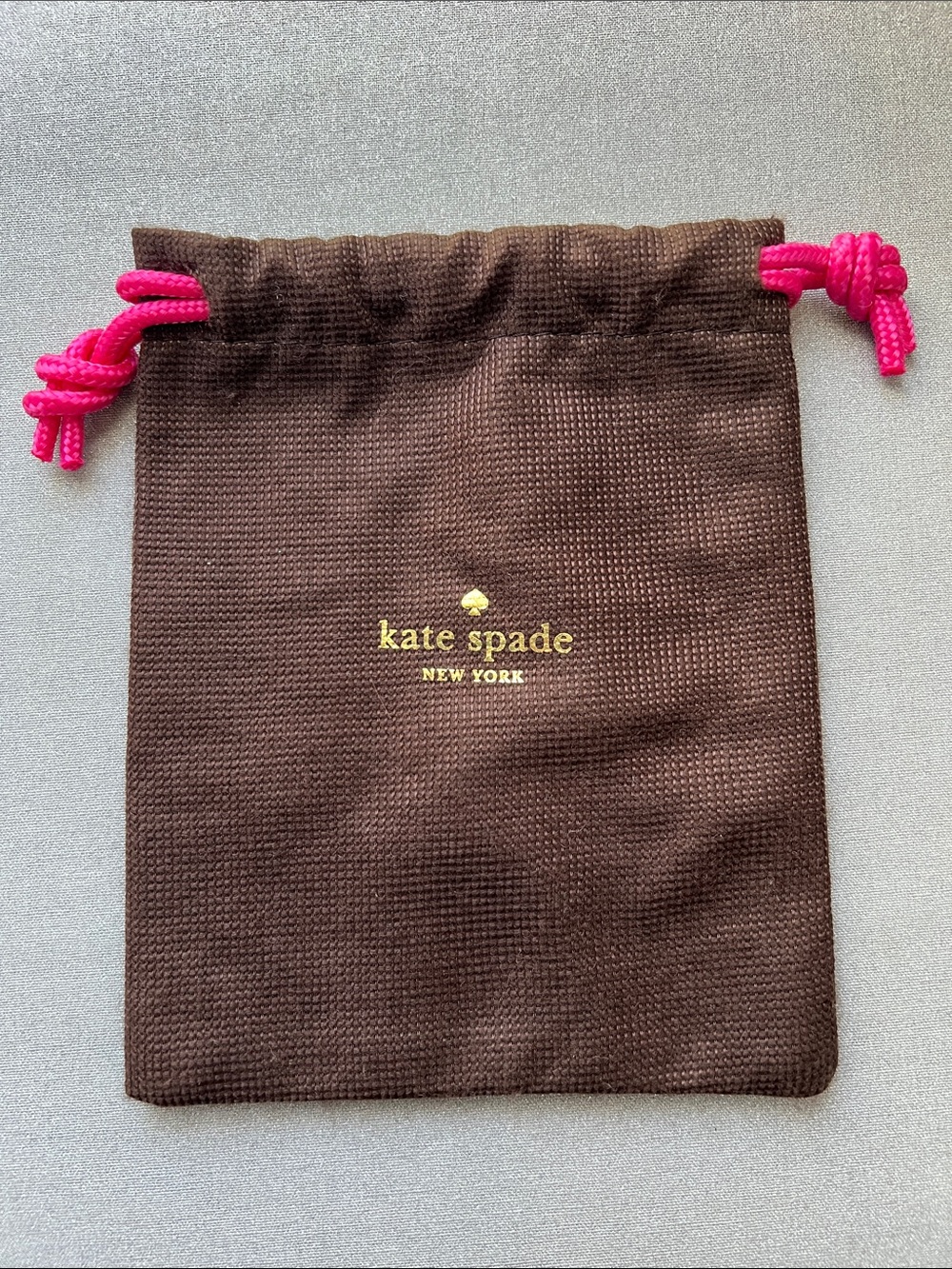 kate spade | Brown Drawstring Pouch with Hot Pink Cord Size 5” x 5.75”